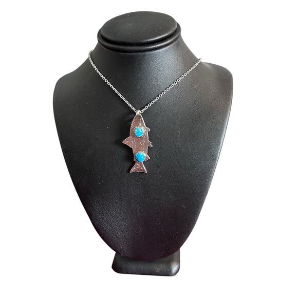 Unbranded Jewelry - Silver Trout Fish Hand Stamped Pendent On A Chain Kingman Turquoise Necklace New